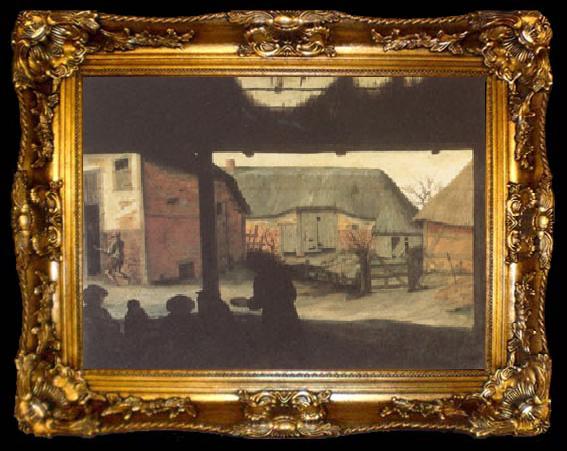 framed  Cornelis van Dalem Farmyard with a Beggar (mk05), ta009-2